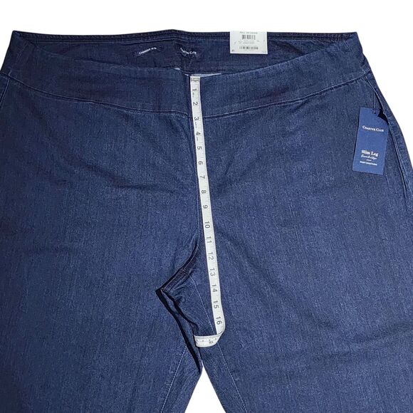 Charter Club Plus Size Cambridge Slim Leg Stretch Blue Denim Pull On Pants 28W - Picture 11 of 16